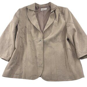 TanJay Womens Blazer Jacket Size 14 Beige Floral Embroidered 3/4 Sleeve